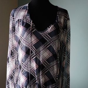 Willi smith plaid peplum top Sz L/XL